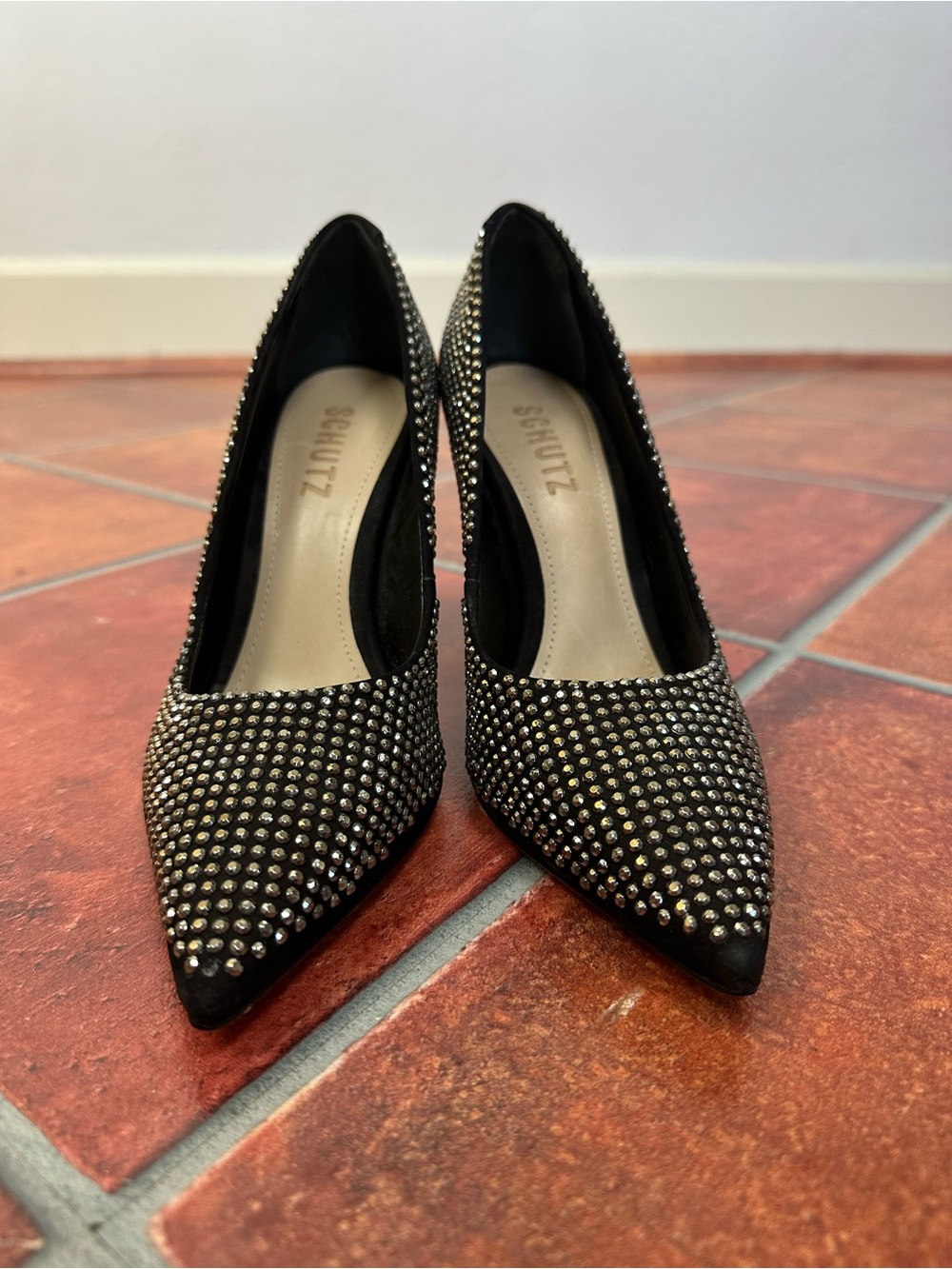 Schutz Black Pointed Toe Studded Pumps - Picture 2 of 9